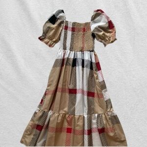 Plaid Puff Sleeve Maxi Dress